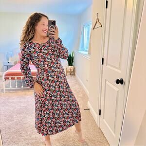 Boden Blue Pink Floral Jersey Long Sleeve Maxi Dress 10R